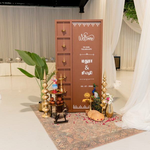 Styled entrance with welcome signage